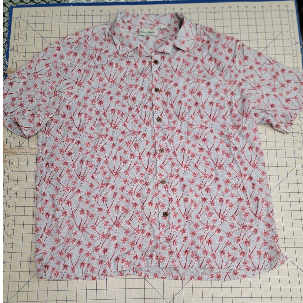 Caribbean Hawaiian Shirt Men's XL Blue Palm Tree Print Short Sleeve Button-Up